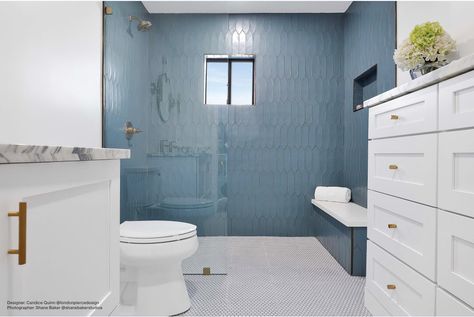 360 Mosaic and Reine Tile in Bath Geometric Tile Pattern, Bedrosians Tile, Glazed Ceramic Tile, Fence Styles, Matte Ceramic, Bath Tiles, Geometric Tiles, Ceramic Wall Tiles, Guest Bath