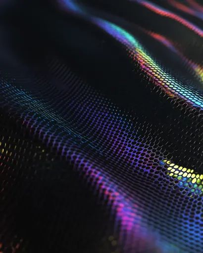 ↑↑↑ Larger size on website 🔸 A close-up of a black, iridescent fabric with a textured pattern of small circles. The fabric is sli 🔸 From Midjourney AI Image Dark Iridescent Aesthetic, Iridescent Fabric, Iridescent Black, Black Iridescent, Abstract Composition, Out Of Focus, Textured Fabric, Black Fabric, Circles