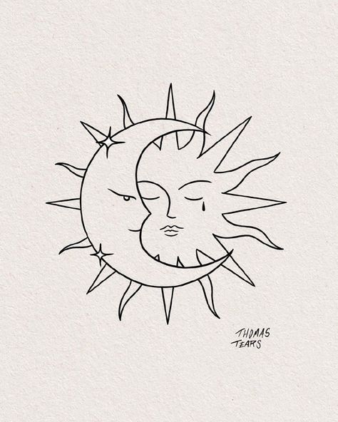 Greys Anatomy Drawings, Sun And Moon Doodle, Drawing Sun And Moon, Drawing Sun, Spiritual Drawings, Tattoo Sonne, Face Doodles, Moon Sun Tattoo, Christian Drawings