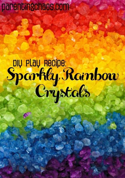 This homemade colored rock salt is fun for so many different activities! From sensory bins to arts-n-crafts your children will LOVE these Rainbow Crystals! Mfw Kindergarten, Diy Kinetic Sand, Sensory Tubs, Sensory Tub, Craft Recipes, Moon Sand, Rainbow Activities, Ocean Unit, Sensory Ideas