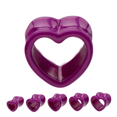 Hollow heart shaped purple acrylic tunnel. Double flared tunnel with an 8mm wearable area. Sold as a pair #BodyVibe #piercing #heart Piercing Supplies, Ear Gauges Plugs, Purple Acrylic, Nose Studs, Hollow Heart, Ear Gauges, Stretched Ears, Hippie Jewelry, Nose Stud