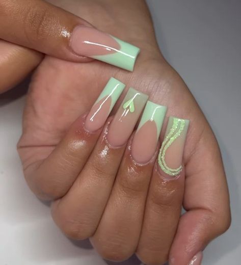 Mint Green French Tip Nails, Nail Winter, Nail Christmas, Almond Acrylic Nails Designs, Green Acrylic Nails, Cute Acrylic Nail Designs, French Tip Acrylic Nails, Vibrant Nails, Long Acrylic