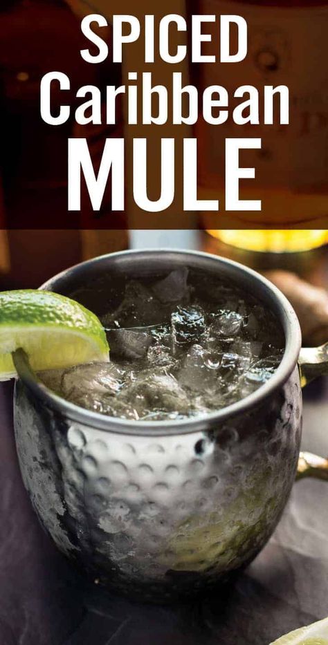 Easy Caribbean Mule Cocktail made from scratch and includes a homemade ginger simple syrup, ginger beer, lime, and spiced rum. This Moscow Mule with Rum is simple, yet classy enough to impress any cocktail critic. #moscowmule #caribbeanmule #rummule via @platingpixels Spiced Rum Recipes, Spiced Rum Drinks, Ginger Simple Syrup, Moscow Mule Recipe, Mule Cocktail, Mule Recipe, Rum Recipes, Rum Cocktails, Rum Drinks