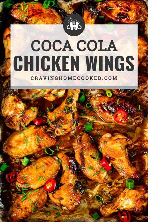 These baked Coca Cola Chicken Wings are finger-licking delicious and addicting! Sticky, sweet, spicy, these wings have it all! #cocacola #chickenwings #recipe Coke Wings Recipe, Coke Chicken Wings, Coca Cola Chicken Wings, Coke Chicken, Coca Cola Recipes, Coca Cola Chicken, Coke Recipes, Cola Recipe, Easy Chicken Wings