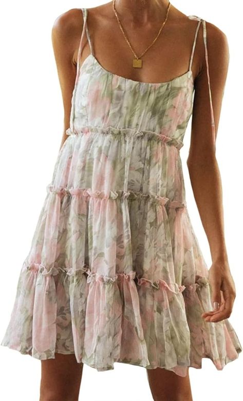 Mansy Womens Spring Flare Dresses Cute Chiffon Lantern Elegant Boho Hawaiian Flowy Mini Short Skirt Dresses for Women Party at Amazon Women’s Clothing store Flare Dresses, Skater Dresses, Spaghetti Strap Dress, Mini Short, Women Party, Dress Boho, Summer Floral, Dresses Short, Short Skirt