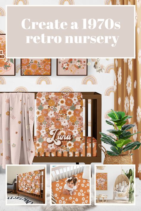 60s Nursery Theme, 70’s Theme Nursery, 70s Nursery Theme, Retro Floral Nursery, Groovy Nursery, 70s Nursery, 70s Inspired Decor, Floral Baby Nursery, Baby 2024