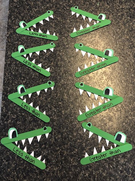 Reptiles Arts And Crafts For Preschoolers, Greater Than Less Than Alligator Craft, Alligator Popsicle Stick Craft, Alligator Math Preschool, Aligator Kids Craft, Greater Than Less Than Activities Preschool, Kindergarten Jungle Activities, Crocodile Art Preschool, Alligator Craft For Preschool