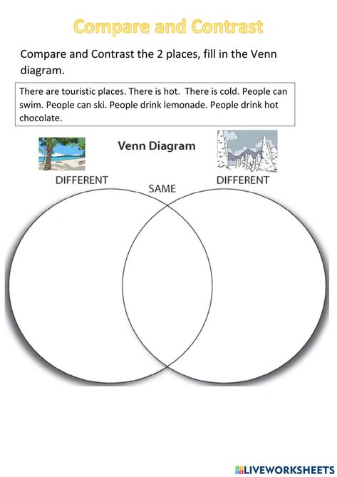 Compare And Contrast Activities 3rd, Compare And Contrast Worksheet 2nd Grade, Compare And Contrast 3rd Grade, Teaching Compare And Contrast, Compare And Contrast Writing, 2nd Grade Worksheets, Venn Diagram, Educational Worksheets, Compare And Contrast