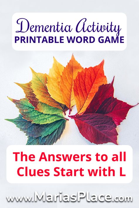 The Answer to Every Clue Starts with the Letter L - Marias Place Letter L Words, Printable Word Games, Senior Center Activities, Senior Citizen Activities, Activities Director, Memory Care Activities, Senior Living Activities, Nursing Home Activities, Alzheimers Activities