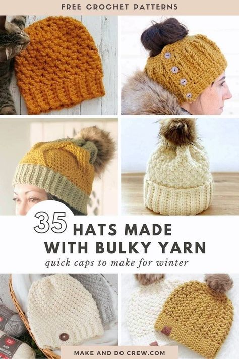 Crochet Ear Warmer Free Pattern, Chunky Hat Pattern, Free Crochet Hat Patterns, Chunky Yarn Crochet Pattern, Bulky Yarn Patterns, Bulky Yarn Crochet, Chunky Crochet Hat, Chunky Yarn Crochet, Crochet Hat Patterns