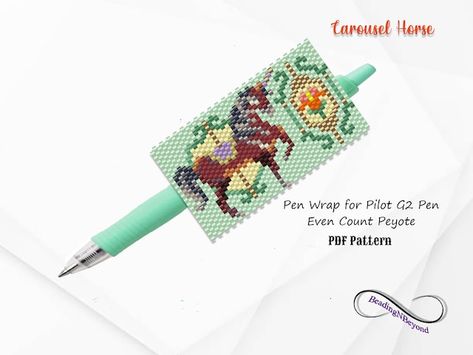 BeadingNBeyond - Etsy Beaded Horse, Horse Pens, Pilot G2 Pens, Pen Pattern, Motifs Perler, Carousel Horse, Brick Stitch Pattern, Bead Pattern, Handmade Beaded Jewelry