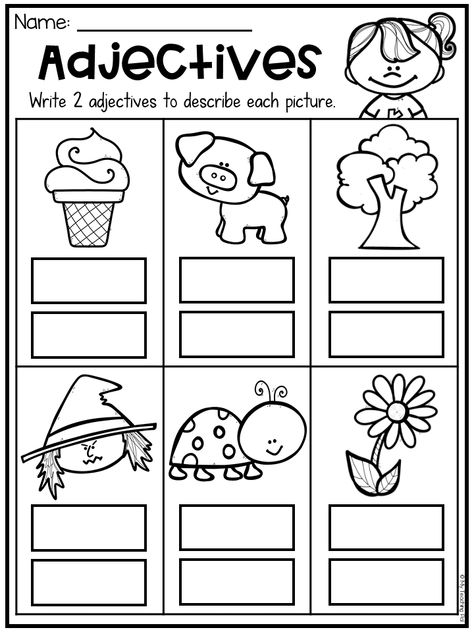 Kindergarten Adjectives, Noun Verb Adjective, Nouns And Verbs Worksheets, Teaching Adjectives, Ingles Kids, Adjectives Activities, Adjective Worksheet, Nouns Verbs Adjectives, Nouns Worksheet