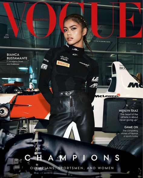 Formula 1 Racer Bianca Bustamante for Vogue Philippines July — Anne of Carversville Vogue Philippines, Global Boho, Brand Campaign, Fashion Cover, Vogue Covers, Christy Turlington, Live Fashion, Fashion Photography Editorial, International Fashion