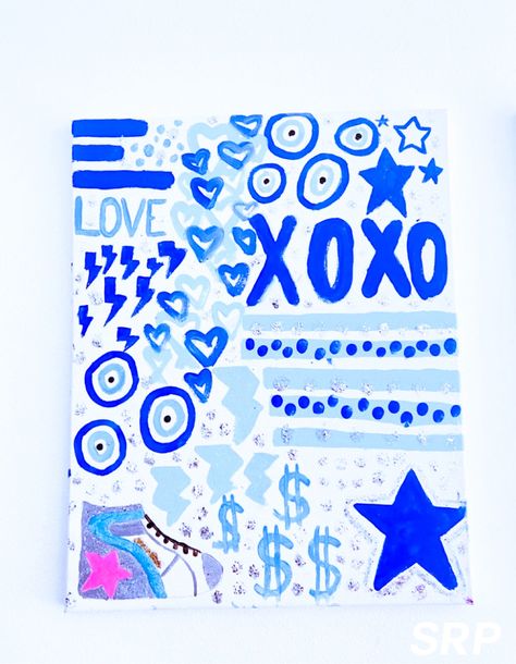 Cute Blue Canvas Paintings, Preppy Canvas Art Blue, Blue Preppy Paintings, Painting Ideas On Canvas Preppy, Cute Preppy Paintings, Preppy Painting Ideas, Preppy Doodles, Preppy Canvas Art, Vsco Painting