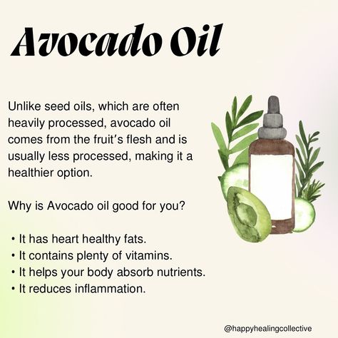 Is avocado oil as bad as seed oils? Swipe to find out! 🥑 #happyhealingcollective #avocadooil #seedoil #healthycooking #naturalingredients #selfcare #cooking #nutrition #wellnessjourney #cleanliving #wellness Reducing Inflammation, Seed Oils, Wellness Routine, Healthy Alternatives, Healthy Options, Reduce Inflammation, Avocado Oil, Heart Healthy, Wellness Tips