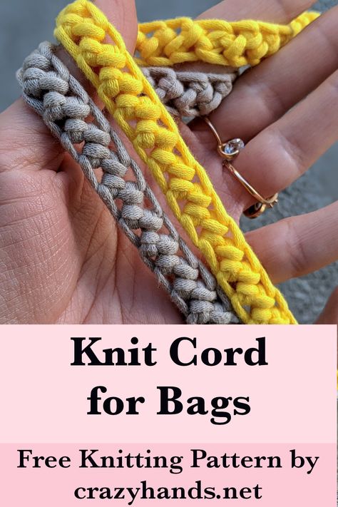 Knit Cord for Bags and Purses Knit Cord, Free Knitting Patterns For Women, Fashion Maker, Knit Bags, Knit Purse, Bags And Purses, Purse Handles, Learn How To Knit, How To Knit