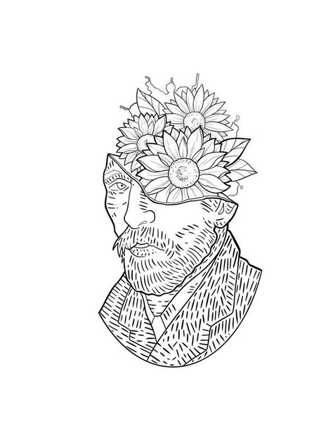 Van Gogh Tattoo, Arte Van Gogh, Soyut Sanat Tabloları, Line Art Tattoos, Van Gogh Art, Coloring Book Art, Tattoo Stencils, Line Art Drawings, Diy Canvas Art