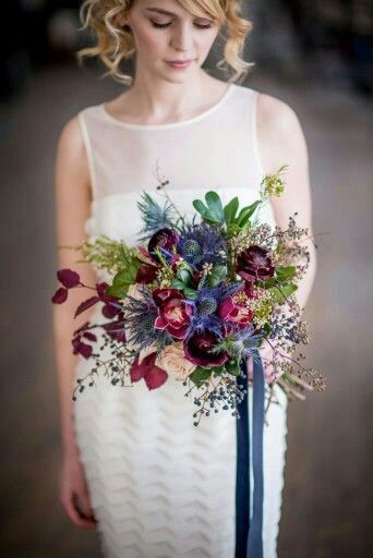 Jewel Tone Wedding Flowers, Gorgeous Wedding Bouquet, Autumn Bridal, Blue Wedding Bouquet, Bridal Bouquet Fall, Jewel Tone Wedding, Unique Wedding Flowers, Fall Wedding Bouquets, Fall Wedding Flowers