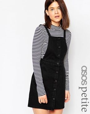 ASOS PETITE A-Line Pini Dress with Button Front in Washed Black Denim Pinafore Dress Outfit, Pinafore Dress Outfit, Exotic Outfits, Pinny Dress, Sixth Form Outfits, Denim Pinafore Dress, Denim Pinafore, Asos Petite, Maxi Dress Prom