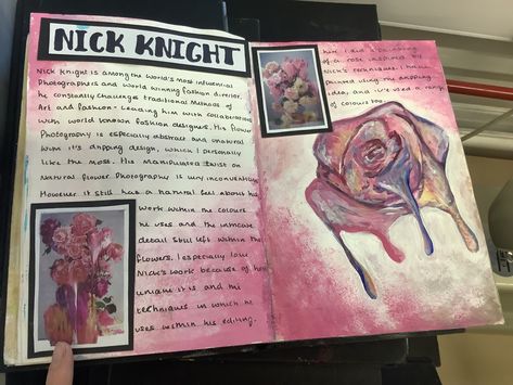 Artist Research Page Gcse Flowers, Pink Sketchbook Page, A Level Art Themes, Artist Research Page, Gcse Sketchbook, Art Coursework, Art Layout, Textiles Sketchbook, Art Plan