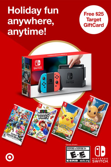 Get a free $25 Target GiftCard when you buy a Nintendo Switch.- a handheld gaming system that is just as versatile as you. It transforms from a home console to a portable system in a snap so that you play you favorite games whenever, wherever. Dock in or head out, the Switch will always be with you. Enjoy single and multiplayer gaming with multiple Switch consoles. Get your hands on this holiday must-have at your nearest Target. Nerf Birthday Party, Gaming System, Super Mario Party, Video Game Systems, Super Party, Video Games Nintendo, Mario Party, Game System, Ben And Jerrys Ice Cream