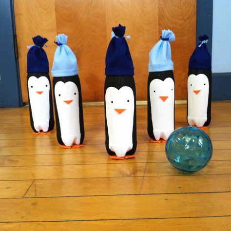 Penguin Bowling for the school holiday fair. Made from one-litre bottles. I should've put a sealer over the paint, they took a beating. Penguin Bowling, Fair Crafts, Winter Activity, Classroom Art Projects, Classroom Art, School Holiday, Winter Magic, Bake Sale, School Holidays