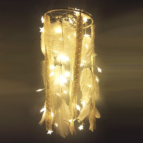 Big 25*105CM LED star light Dreamcatcher with white Feather pearl dream Catcher Wall Hanging Home Party Decoration Gift Big Dream Catcher, Big Dream Catchers, Led Star Lights, Dream Catcher Wall Hanging, Dream Catcher Wall, Feather Wall Hanging, Star Lamp, Star Light, White Feather