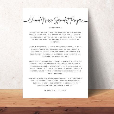 Clinical Nurse Specialist Prayer Wall Art Printable Christian CNS Office Decor Print Poster Gift For Clinical Nurse Specialists Nurses Week Nursing Assistant Week, Recreational Therapist, Manager Office, Clinical Nurse Specialist, Nurses Prayer, Clinical Nurse, Printable Prayers, Prayer Wall, Worship Leader