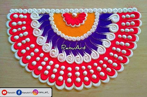 #RanuArt #rangoli #kolam #muggulu #mandala #design Simple Rangoli Designs Half Circle, Half Round Rangoli Designs, Half Circle Rangoli Designs Easy, Half Rangoli Designs Easy, Rangoli Designs Semi Circle, Half Rangoli Designs, Semi Circle Rangoli Designs, Half Circle Rangoli Designs, Circle Rangoli Design