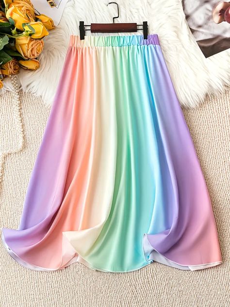 Rainbow Skirt, Pride Outfit, Elastic Waist Skirt, New Years Dress, Spring Skirts, Plus Size Kleidung, Kawaii Clothes, Flowy Skirt, Casual Skirt