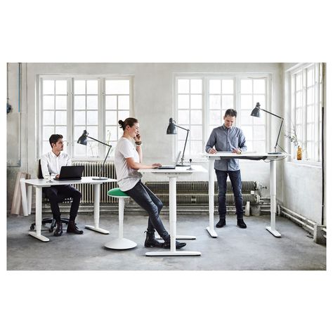 IKEA - BEKANT Desk sit/stand white Ikea Bekant Desk, Bekant Desk, Ikea Bekant, Standing Desk Ergonomics, Sit Stand Desk, Ikea Family, Office Workspace, Adjustable Desk, Diy Desk