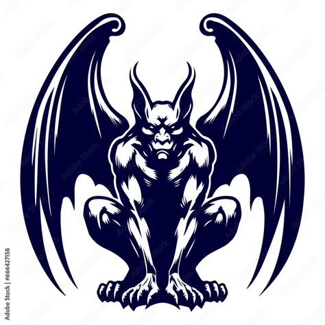 gargoyle drawing silhouette flat vector hand drawn illustration isolated with horns and dragon wings Stock Vector | Adobe Stock Small Gargoyle Tattoo, Gargoyle Drawing Sketch, Gargoyle Tattoo Design, Tattoo Ideas Doodles, Gargoyle Drawing, Guardian Tattoo, Drawing Silhouette, Forest Guardian, Gargoyle Tattoo