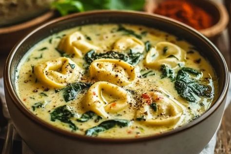 Creamy Spinach Tortellini Soup - recipestasteful Tortellini And Spinach Soup, Creamy Spinach Tortellini, Tortellini Spinach Soup, Creamy Spinach Soup, Creamy Tortellini, Creamy Tortellini Soup, Spinach Tortellini Soup, Spinach Tortellini, Spinach Soup