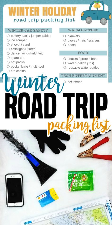 Don't forget these winter road trip essentials when you're heading out for your holiday vacation - winter travel packing tips #roadtrip Winter Travel Packing, Road Trip Printables, Winter Road Trip, Holiday Road Trip, Vacation Winter, Trip Packing List, Travel Packing Tips, Printable Packing List, Winter Packing List