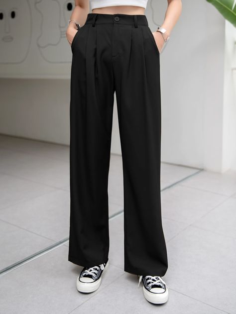 Black Slacks Outfit, Black Trousers Outfit, Trousers Women Outfit, Slacks Outfit, Formal Pants Women, Black Trousers Women, Plain Pants, Trouser Outfit, Slacks For Women