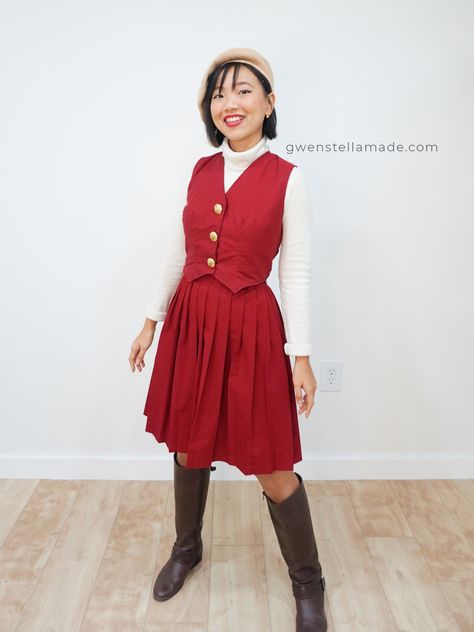 How to sew a lined vest (+ draft your own pattern) - Gwenstella Made Vintage Vest Pattern, Vintage Outfits 1940s, 1940’s Dress, Vest Pattern Sewing, 1940 Dress, Womens Waistcoat, Vest Sewing Pattern, Skirt Pattern Free, Vintage Vest