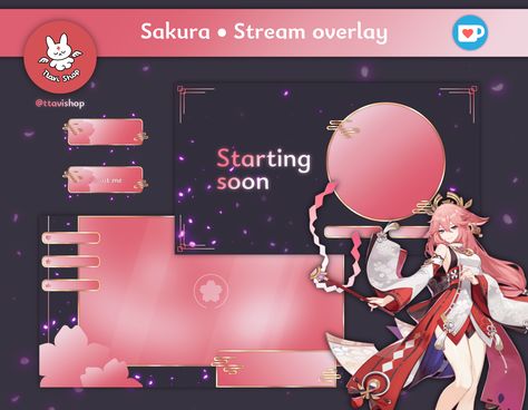 INSTANT DOWNLOAD & READY TO USE The Package Included: 3 Screen Overlays (1 full overlay, 2 overlays for customize) / 4 Static Screens (Starting Soon / Be Right Back / Stream Ended / Offline) / 4 Alerts (New follower / New subscriber / Top donation + 1 blank) / 4 chat boxes / flower area (vtuber friendly) / 25 panels (About me, Instagram, rules, tiktok, schedule etc. + 1 blank panel) / Info file (Contact Information + used font) / PDF file with instruction how to use overlay in Obs Studio Tiktok Schedule, Be Right Back Stream, Genshin Impact Yae Miko, Twitch Stream Overlay, Stream Overlay, Yae Miko, Be Right Back, Genshin Impact, Instant Download