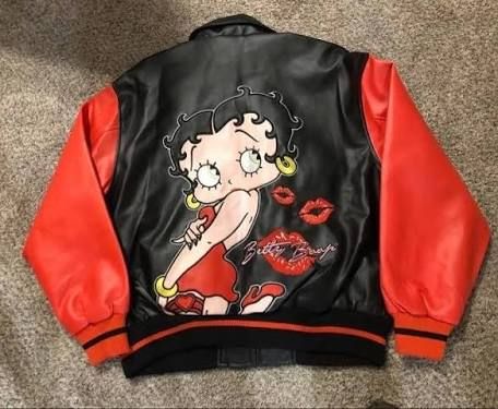 Betty Boop Leather Jacket, Betty Boop Outfits Aesthetic, Betty Boop Outfits, Betty Boop Jacket, Thrift Wishlist, Varsity Jacket Women, Doll Aesthetic, Current Fashion, Fame Dr