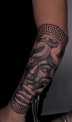 Siloette Ideas Tattoo, Medusa Tattoo For Men, Arm Tattoo Men Forearm, Tattoo Men Forearm, Versace Tattoo, Arm Tattoo Men, Arm Tattoos For Guys Forearm, Leg Sleeve Tattoos, Leg Tattoo Ideas