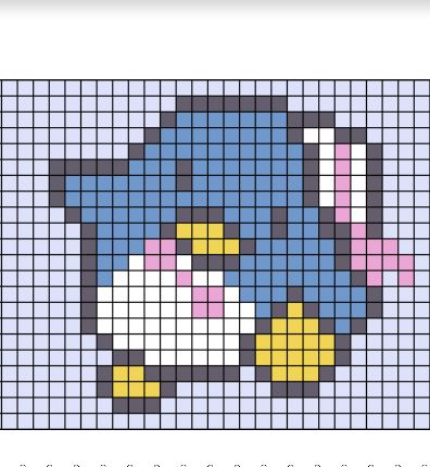 Pompompurin Cross Stitch, Cinnamoroll Alpha Pattern, Sanrio Alpha Pattern, Pixel Sanrio, Sanrio Pixel Art, Crochet Birthday, Pixel Grid, Hama Art, Tuxedo Sam