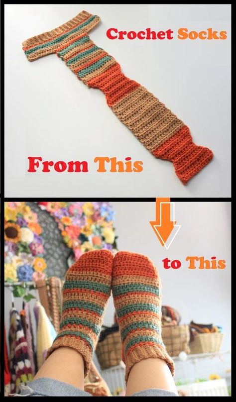 Crochet Socks – Tutorial Crochet One Piece Socks, Crochet Flat Socks, Crochet Socks Free Pattern Worsted, Socks Crochet Pattern Free Easy, Tall Sock Outfits, Fuzzy Socks Crochet Pattern, Free Crochet Patterns For Socks, Crochet Chunky Socks Free Pattern, Free Crochet Patterns Socks