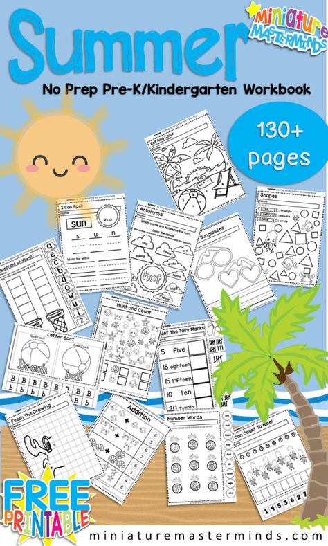 Summer Activities And Printables ⋆ Miniature Masterminds Summer Preschool Themes, Summer Packet, Summer Kindergarten, Summer Worksheets, Kindergarten Prep, Summer Preschool, Summer Learning, Book Book, Reggio Emilia