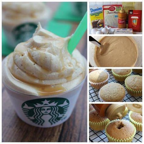 Frappuccino Cupcakes, Starbucks Caramel Frappuccino, Caramel Frappuccino, Starbucks Caramel, Cupcake Flavors, Cupcakes Recipe, Sweet Recipes Desserts, Starbucks Recipes, Baking Cupcakes