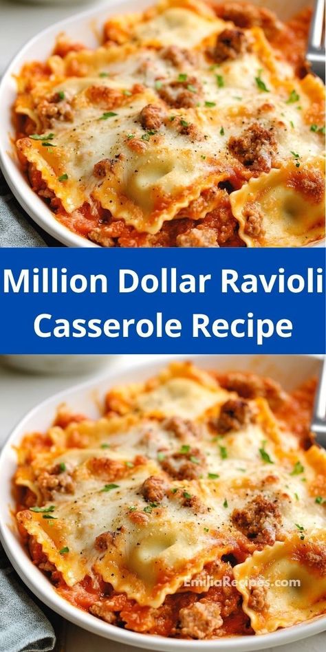 Craving a comforting dish that satisfies everyone? This Million Dollar Ravioli Casserole Recipe offers a perfect blend of cheese and savory beef, making it an ideal choice for quick beef dinners that please even picky eaters. Ravioli Dinner Ideas, Beef Ravioli Recipe, Million Dollar Ravioli, Cheese Ravioli Recipe, Cheesy Ravioli, Ravioli Casserole, Beef Dinners, Ravioli Recipe, Main Course Recipes