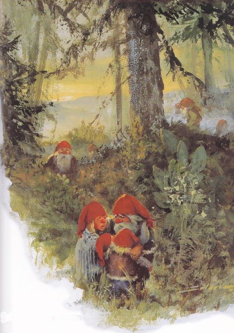 Nisse Family Berry Picking - Svein Solem Yule Goat, Art Major, Winter Fairy, Fairies Elves, Hur Man Målar, Alphonse Mucha, Mythological Creatures, Magical Creatures, Canvas Art Painting