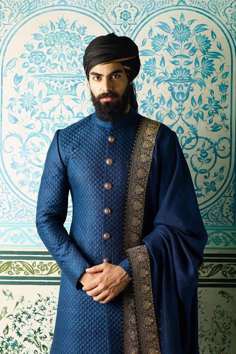 Latest Sabyasachi Collection, Mens Wedding Wear Indian, Sabyasachi Collection, Blue Sherwani, Sherwani For Men Wedding, Wedding Kurta For Men, Groom Dress Men, Indian Groom Wear, Wedding Dresses Men Indian