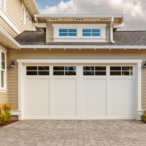 Brown Garage Door, Exterior Garage Door, White Garage Doors, White Garage, Garage Door Colors, Garage Door Paint, Garage Paint, Tan House, Garage Door Types