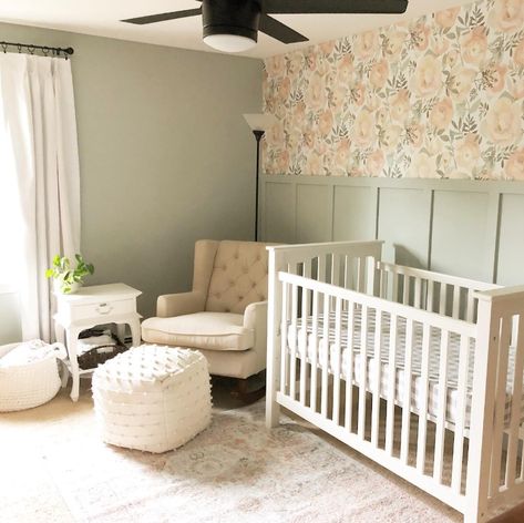 Sherwin Williams Green Paint Colors Nursery, Light Pink And Green Nursery, Sage Green Paint Colors Nursery, Sage Green And Pale Pink Nursery, Baby Girl Paint Colors, Benjamin Moore Green Nursery, Clary Sage Nursery, Sage Nursery Paint Colors, Sage Green And Mauve Nursery