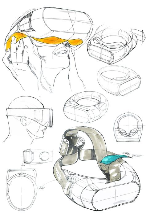 Virtual Reality Head-mounted Display Concept Development Stage. Virtual Reality Design, Virtual Reality Technology, Virtual Reality Glasses, Industrial Design Sketch, Concept Development, Sketch Inspiration, Hand Sketch, Design Sketch, 그림 그리기