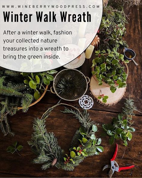 Take a winter walk with friends to collect materials for a festive wreath. Gather with friends to slow down and celebrate the Winter Solstice. Easy ways to celebrate Winter Solstice and Yule in nature with children. Easy kids nature crafts for winter solstice. Yule traditions for families. Winter Solstice activities Winter Solstice Bread, Winter Solstice Spell Jar, Winter Solstice Tree Decorations, Yule Activities For Kids, Yule Wreath Diy, Yule For Kids, Yule Crafts Diy, Traditional Yule Recipes, Yule Crafts Winter Solstice